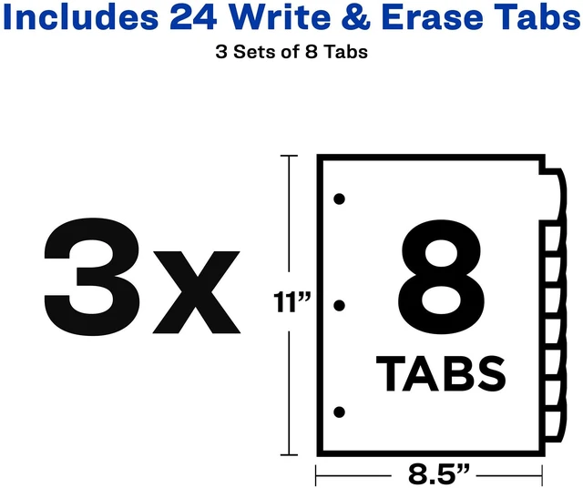 Alt view image 5 of 7 - ® Write & Erase Plastic Dividers, 8-Tab, Multicolor, 3 Sets For Organizing Reports and Presentations, Reusable Write-On Tabs, Big Tab Wider Insertable Design, Tear-Resistant Plastic