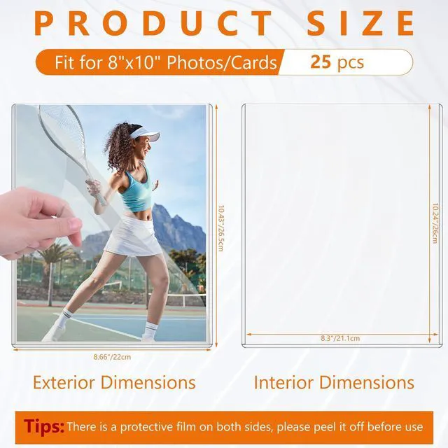Alt view image 2 of 7 - 25PCS 8" x 10" Rigid Print Protectors Clear Hard Plastic Page Sheet Protectors Photo Holder Poster Plastic Sleeves for Prints, Autograph Pictures, Photographs, Birth Certificate Protector