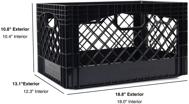 Alt view image 2 of 7 - Stackable Milk Crates, 3 Pack, Kitchen Work Commercial Garage Totes, 24 Quart, Heavy Duty Plastic, Black, 19" L x 13" W 11" H