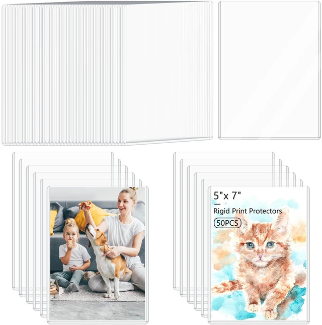Main image of 50PCS 5" x 7" Rigid Print Protectors Clear Waterproof Hard Plastic Page Sheet Protectors Rigid Sheet Protectors Top Loading Photo Card Plastic Sleeves Paper Document Holder