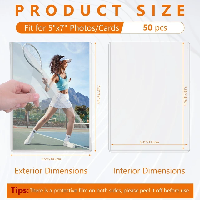 Alt view image 2 of 7 - 50PCS 5" x 7" Rigid Print Protectors Clear Waterproof Hard Plastic Page Sheet Protectors Rigid Sheet Protectors Top Loading Photo Card Plastic Sleeves Paper Document Holder