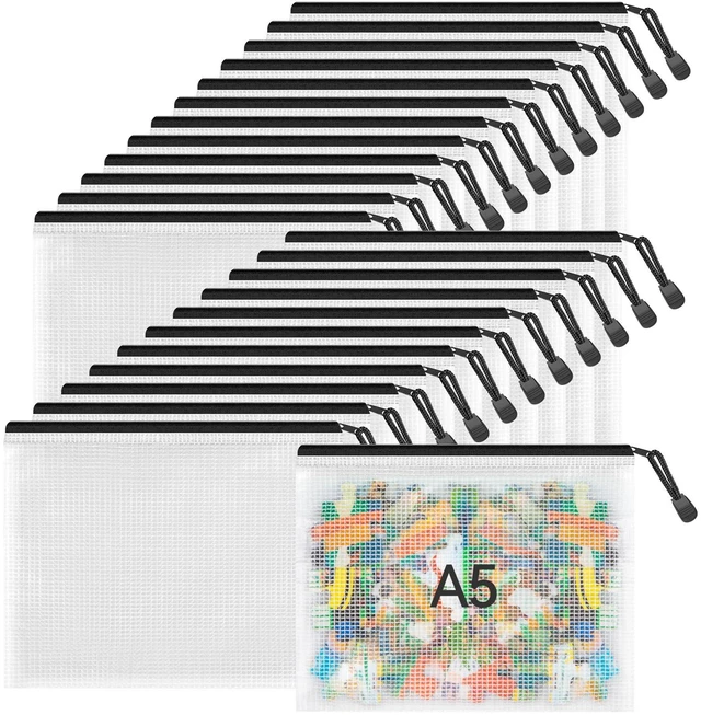 Main image of 24 Pack A5 Black Mesh Zipper Pouches, Office Document Storage Bags 24 Black A5 Pouches Provide Professional Storage for Documents, Receipts and Supplies with a Clean Design and Quick Access