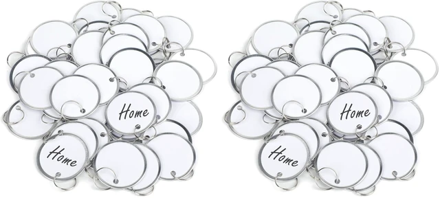 Main image of 50 Pcs Key Tags 1.5 Inch Round Key Chain Tags Writable White Paper Labels with Metal Edges and Split Rings Sturdy Lightweight Key Item Identifiers (Pack of 2)