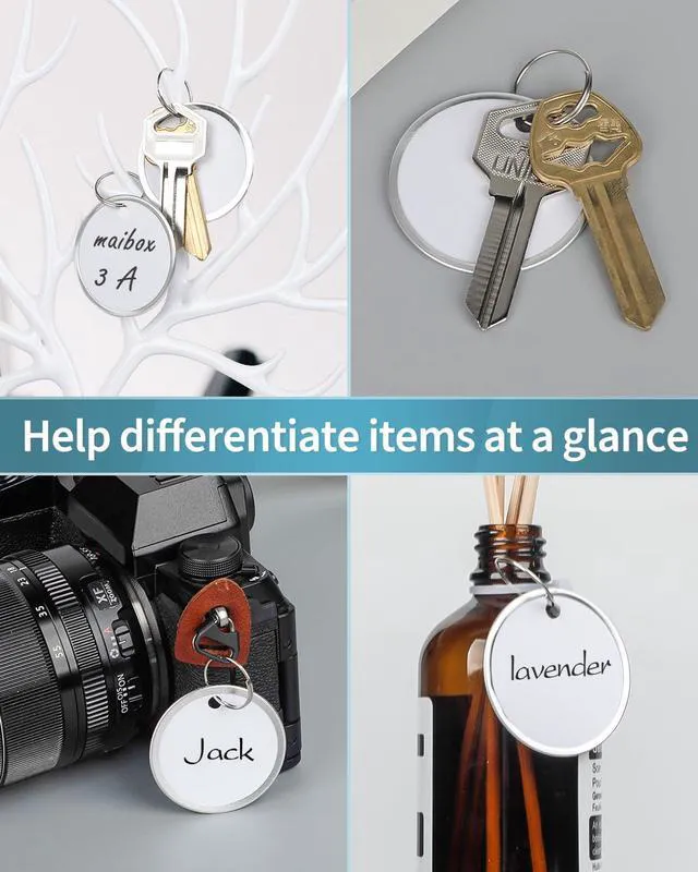 Alt view image 6 of 7 - 50 Pcs Key Tags 1.5 Inch Round Key Chain Tags Writable White Paper Labels with Metal Edges and Split Rings Sturdy Lightweight Key Item Identifiers (Pack of 2)