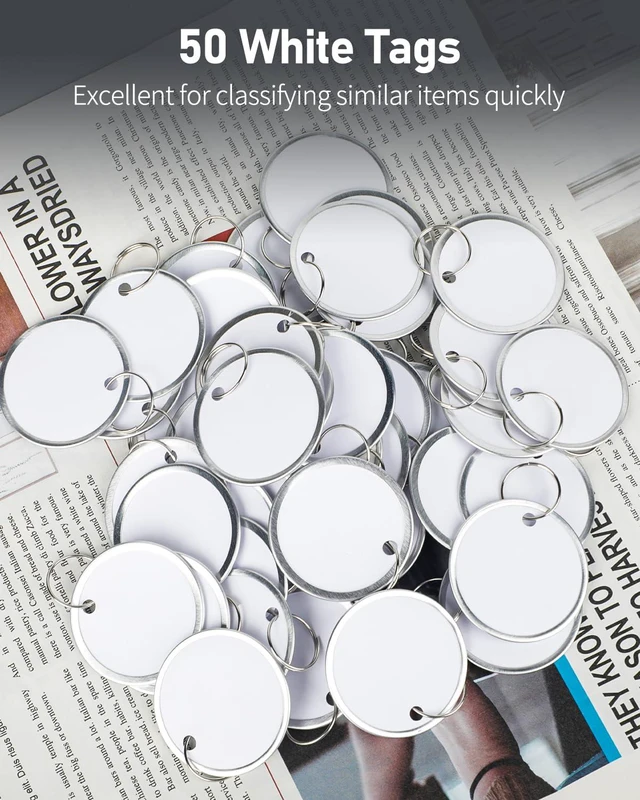 Alt view image 5 of 7 - 50 Pcs Key Tags 1.5 Inch Round Key Chain Tags Writable White Paper Labels with Metal Edges and Split Rings Sturdy Lightweight Key Item Identifiers (Pack of 2)