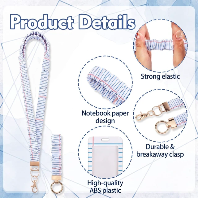 Alt view image 3 of 7 - 3 Packs Teacher Scrunchie Lanyard with ID Holder Keychain Set Back to School Scrunchie Lanyard, Breakaway Teacher Lanyards, Wristlet Key Rings Set, Pastel Pencil and Composition Paper