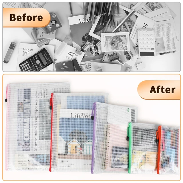 Alt view image 6 of 7 - 18 Pack Mesh Zipper Organizer Bags, A3 A4 A5 Sizes with Labels 3 Sizes Store Artwork, Documents and Small Supplies While Labels Create an Organized System for Home, Office and Projects