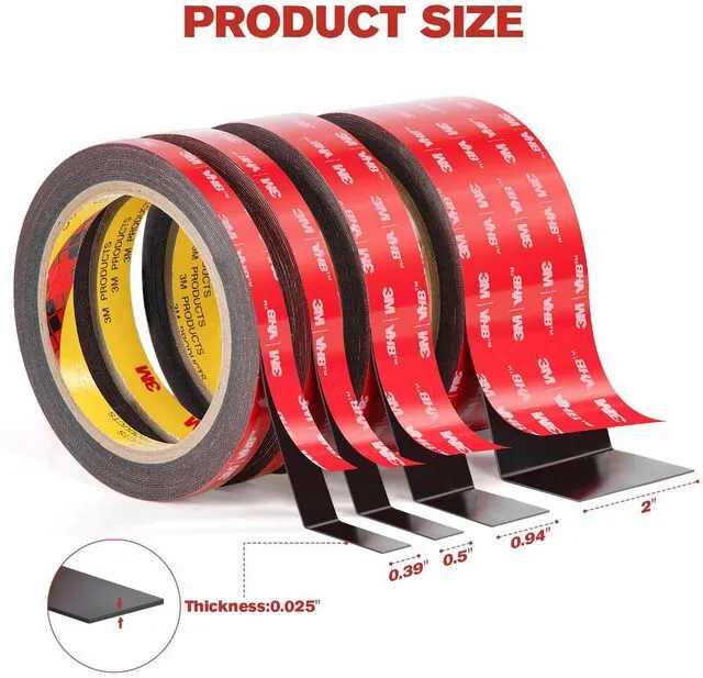 Alt view image 4 of 7 - Double Sided Tape Heavy Duty 2" x 16.5 ft Mounting Tape VHB 5925 Black Strong Adhesive Waterproof for Automotive LED Strip Lights DIY Home Décor