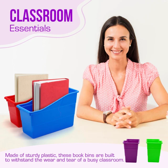 Alt view image 2 of 7 - 6 Durable Book and Binder Holder, Files Book Bins for Classroom, Plastic Vertical Storage Book Organizer Folder Office Classroom Organization Containers Supplies (Rainbow)