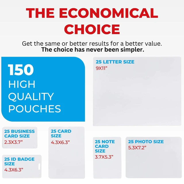 Alt view image 2 of 7 - 5 Mil Thermal Laminating Sheets Pouches 150ct for Laminator Thermal Laminating Pouches for Letter, Photo, Card, Notecard, ID Badge and Business Card Sizes, Fits all Laminator Machine
