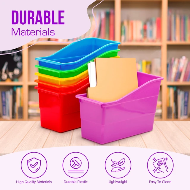 Alt view image 5 of 7 - 6 Durable Book and Binder Holder, Files Book Bins for Classroom, Plastic Vertical Storage Book Organizer Folder Office Classroom Organization Containers Supplies (Rainbow)