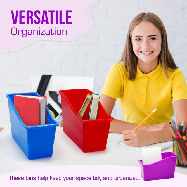 Alt view image 6 of 7 - 6 Durable Book and Binder Holder, Files Book Bins for Classroom, Plastic Vertical Storage Book Organizer Folder Office Classroom Organization Containers Supplies (Rainbow)