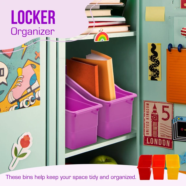 Alt view image 7 of 7 - 6 Durable Book and Binder Holder, Files Book Bins for Classroom, Plastic Vertical Storage Book Organizer Folder Office Classroom Organization Containers Supplies (Rainbow)