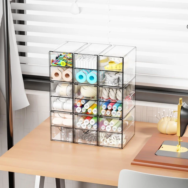 Alt view image 2 of 7 - 9 Pack Small Acrylic Drawers With 18 Drawers,Clear Drawer Organizers Stackable,School,Office Supplies Organizer And Storage Bins for Stationery,Pen,Pencil,Craft,Glasses,Sunglass Organizer Case