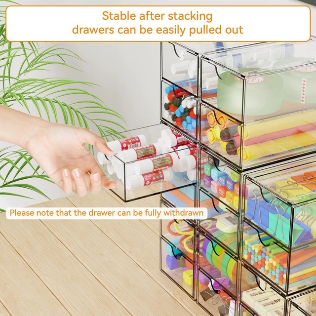 Alt view image 5 of 7 - 9 Pack Small Acrylic Drawers With 18 Drawers,Clear Drawer Organizers Stackable,School,Office Supplies Organizer And Storage Bins for Stationery,Pen,Pencil,Craft,Glasses,Sunglass Organizer Case