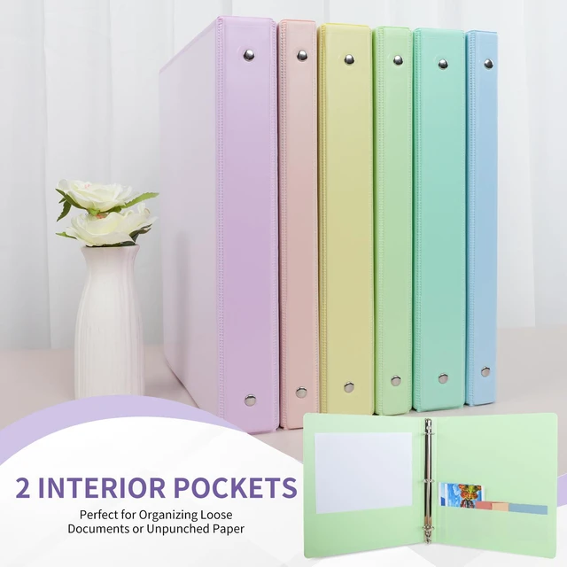 Alt view image 6 of 7 - 0.5 inch 3-Ring Binder, 1/2 inch Round Ring Binder with 2 Inside Pockets, Clear View Cover Binders Holds 8.5'' x 11''PaperPVC Free, Pastel Color Binders for Office/Home/School Supply, 6 Pack
