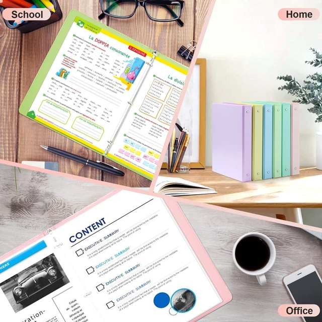 Alt view image 7 of 7 - 0.5 inch 3-Ring Binder, 1/2 inch Round Ring Binder with 2 Inside Pockets, Clear View Cover Binders Holds 8.5'' x 11''PaperPVC Free, Pastel Color Binders for Office/Home/School Supply, 6 Pack