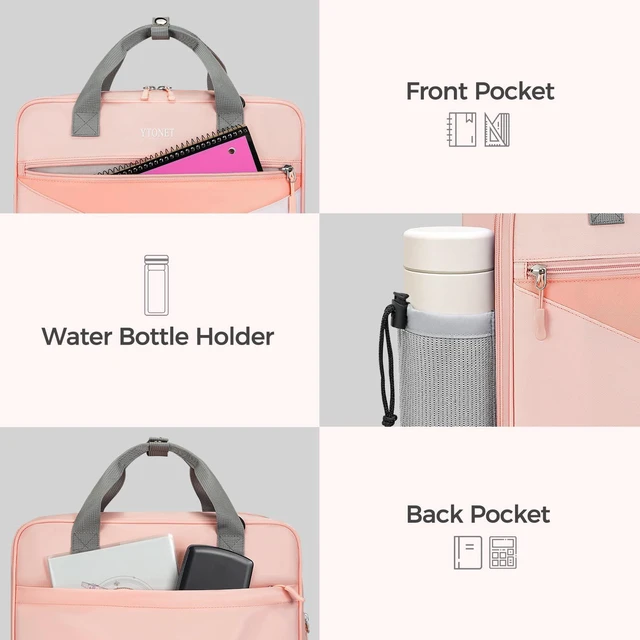 Alt view image 6 of 7 - Zipper Binder Bag, 2 Inch 3 Ring Binder with Zipper Fit 14 Inch Laptop, 500 Sheets Capacity Zippered Binders with Shoulder Strap & Removable O-Ring Pad for Middle School Student Girls, Pink