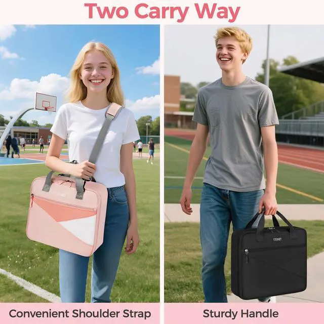 Alt view image 7 of 7 - Zipper Binder Bag, 2 Inch 3 Ring Binder with Zipper Fit 14 Inch Laptop, 500 Sheets Capacity Zippered Binders with Shoulder Strap & Removable O-Ring Pad for Middle School Student Girls, Pink