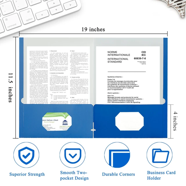 Alt view image 2 of 7 - File folders with Pockets,Blue Two folders for documents,50 Pack Paper Folders with Card Slot,Letter Size,School Students,Business,Home and Office Workers