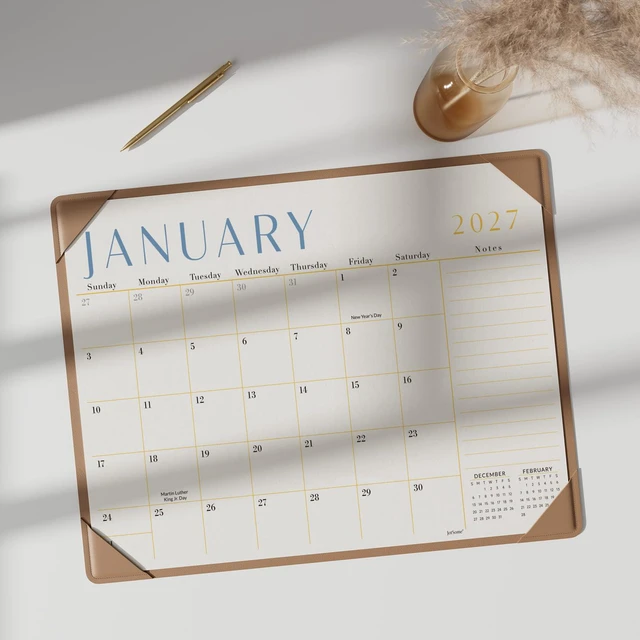 Alt view image 2 of 7 - Desk Calendar 2026-2027 with Protective Mat, Academic Desk Calendar Large Desk Pad Calendar From August 2026 to December 2027, 21x16.5 inch, Desk Blotter Calendar for Easy Organizing, Apricot