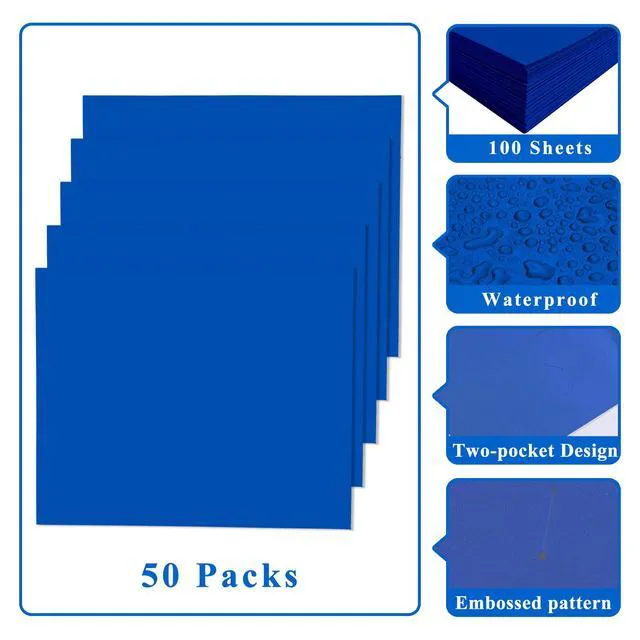 Alt view image 5 of 7 - File folders with Pockets,Blue Two folders for documents,50 Pack Paper Folders with Card Slot,Letter Size,School Students,Business,Home and Office Workers