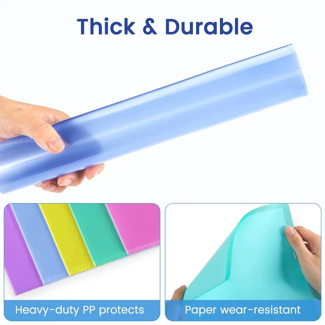 Alt view image 5 of 7 - 25 Pack Clear Document Folder Project Pockets, Clear Plastic Folders Letter Size Plastic Document Folders Paper Poly Jacket Sleeves Folders Copy, 5 Assorted Colors