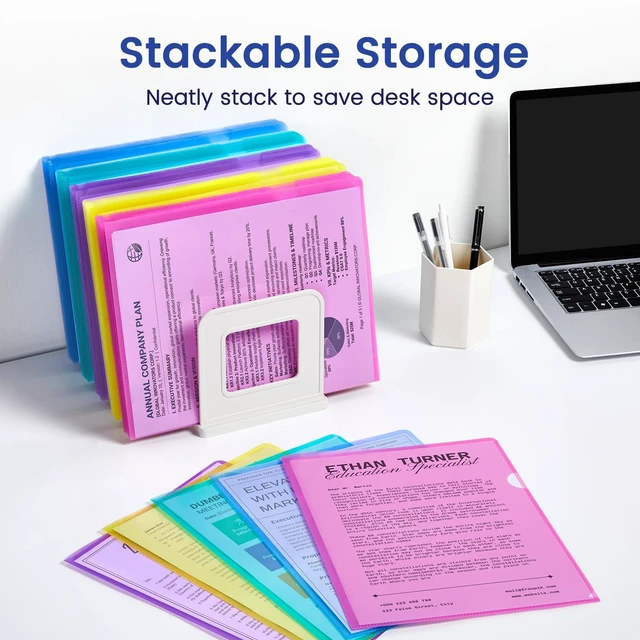 Alt view image 7 of 7 - 25 Pack Clear Document Folder Project Pockets, Clear Plastic Folders Letter Size Plastic Document Folders Paper Poly Jacket Sleeves Folders Copy, 5 Assorted Colors