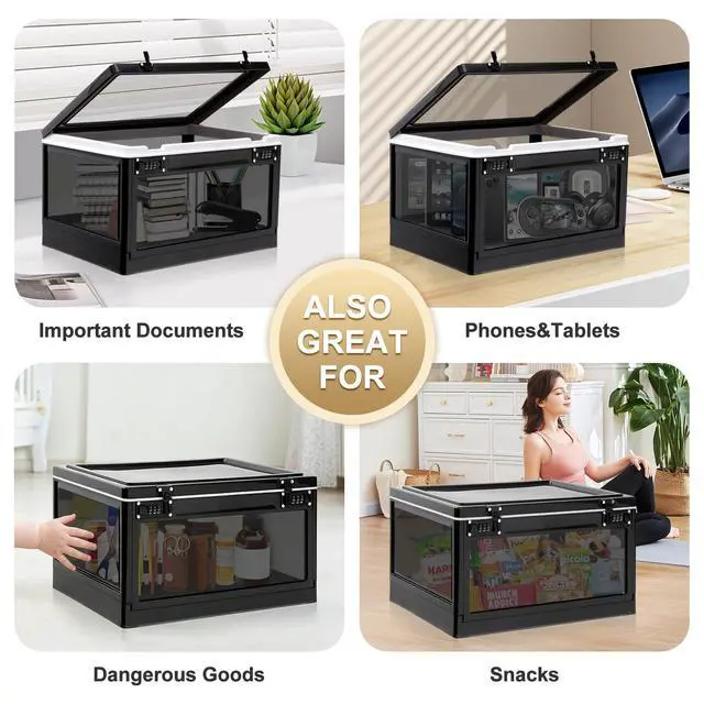 Alt view image 7 of 7 - Large Lock Box for Personal Items, 24 Litre Combination Lockable Storage Box for Office Locker/School/Medicine/Snacks/Phone Jail/Electronic/Home (Black&White)
