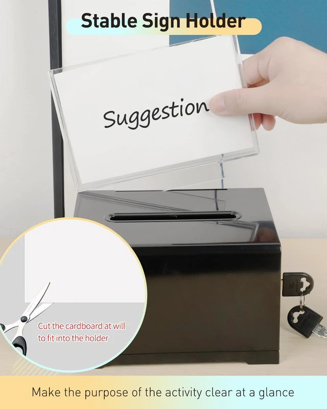 Alt view image 6 of 7 - 3 Pack 6.2" x 4.7" x 4" Black Acrylic Donation Box with Lock Slot Plastic storage container equipped with sign holder, great for fundraising, voting, charity and tip collection