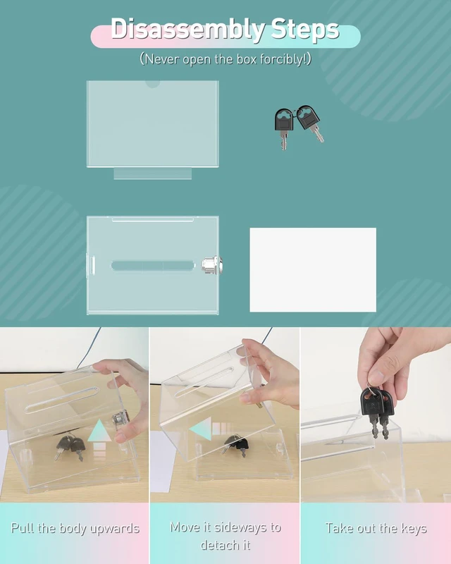 Alt view image 5 of 7 - 4 Pack 6.2"x 4.7" x 4" Clear Acrylic Donation Box with Lock Slot Clear plastic storage container with sign holder, great for fundraising, voting, charity and tip collection