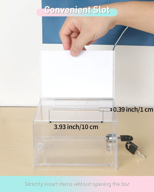 Alt view image 3 of 7 - 4 Pack 6.2"x 4.7" x 4" Clear Acrylic Donation Box with Lock Slot Clear plastic storage container with sign holder, great for fundraising, voting, charity and tip collection