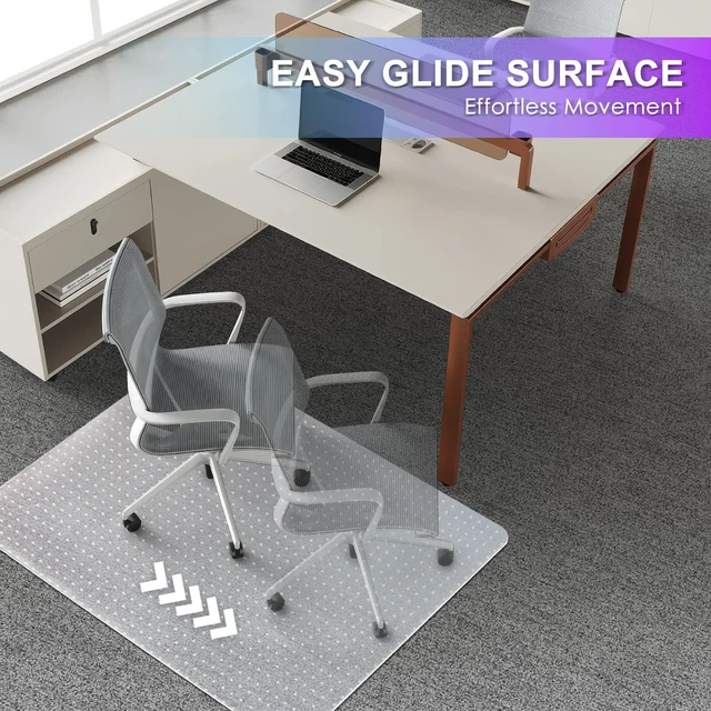 Alt view image 4 of 7 - Office Chair Mat for Carpet, 32'' x 48'' Heavy Duty Desk Chair Mat 2 Pack, Hard Material, Ship Flat, Smooth Glide, Dent-Resistant, Non-Slip Studded, Carpet Protector Mat for Home Office, Clear