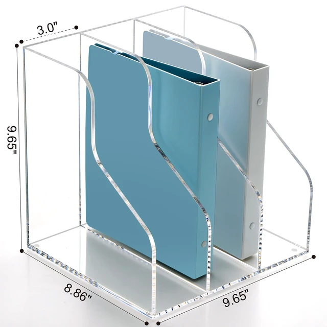 Alt view image 2 of 7 - 3 Slots Acrylic Magazine Holder, Desktop File Sorter Organizer Rack Bookshelf, Workspace Sorters Office Desk Accessories Organization Storage Stand, Clear