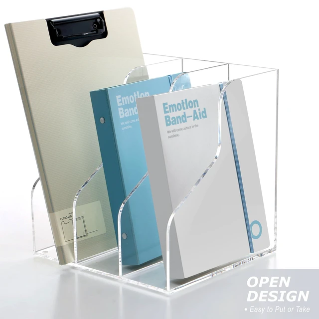 Alt view image 6 of 7 - 3 Slots Acrylic Magazine Holder, Desktop File Sorter Organizer Rack Bookshelf, Workspace Sorters Office Desk Accessories Organization Storage Stand, Clear