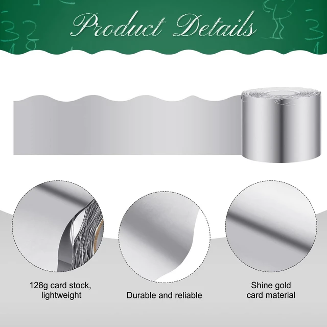 Alt view image 3 of 7 - 65.6 Ft Scalloped Bulletin Board Borders Decor,Silver Scalloped Trim for Classroom Displays, Learning Spaces, Decorative Strips, Ideal for Teachers, School Decor Enhancement