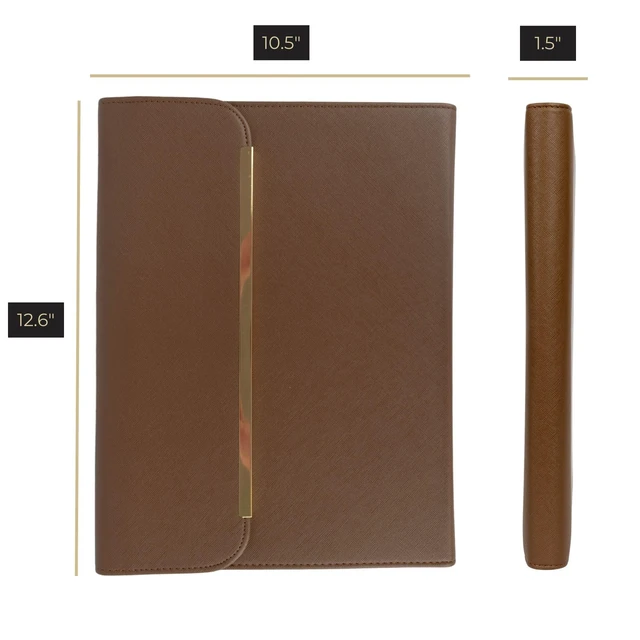Alt view image 6 of 6 - Brown Vegan Leather Binder for Women | Magnetic Closure Business Leather Portfolio Organizer with Gold Trim | Professional Padfolio for Meetings Interviews Documents