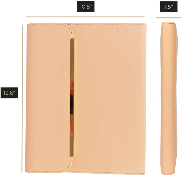 Alt view image 6 of 6 - Peach Beige Vegan Leather Padfolio | Professional Portfolio Binder with Magnetic Closure and Gold Trim | 8.5 x 11 Business Organizer Case for Women
