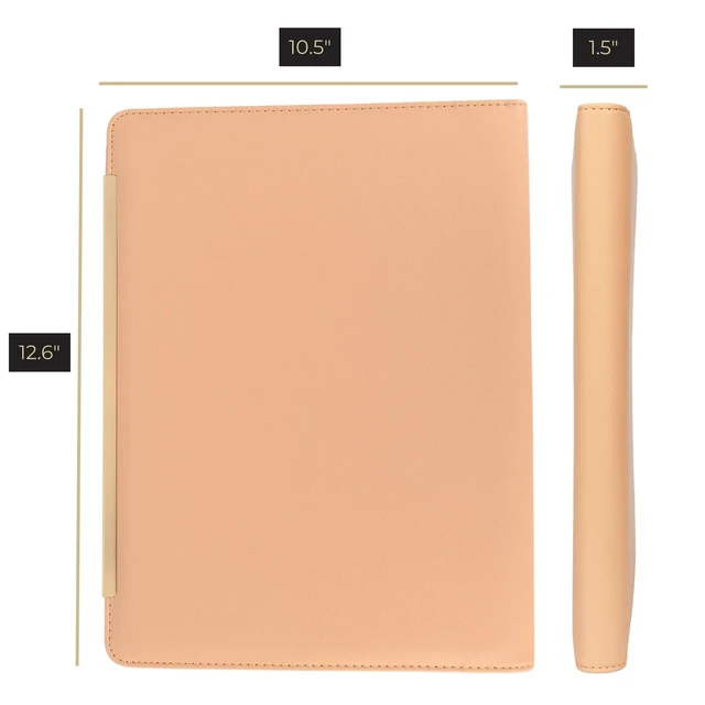 Alt view image 6 of 6 - Peach Beige Vegan Leather Portfolio Binder for Women | Zipper Portfolio Binder with Gold Trim | Professional Business Portfolio with Zipper for 8.5 x 11 Documents