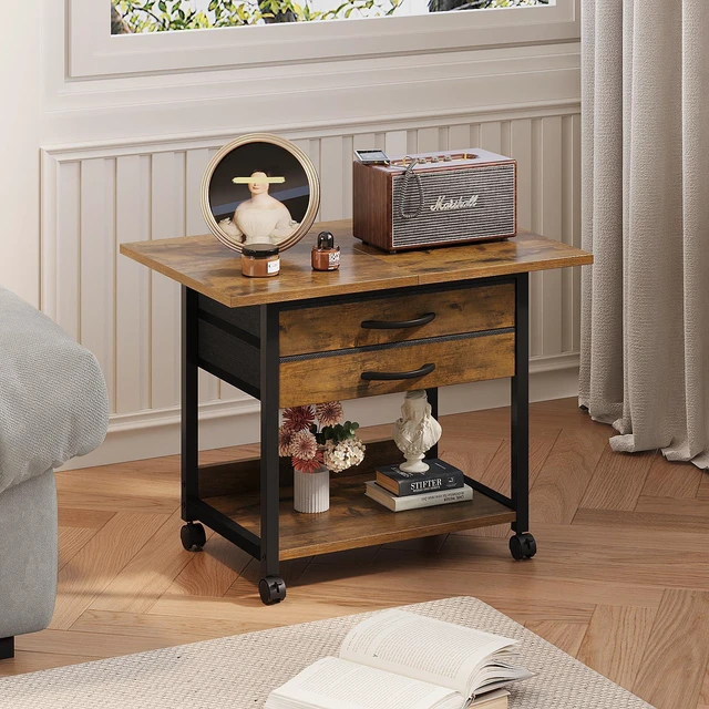 Alt view image 7 of 7 - Large Printer Stand with Storage Fabric Drawer Under Desk Printer Table with Wheels for Home Office, Printer Cart fit Fax Machine Scanner 23.4"x15.7"(Rustic Brown, 2 Tiers)