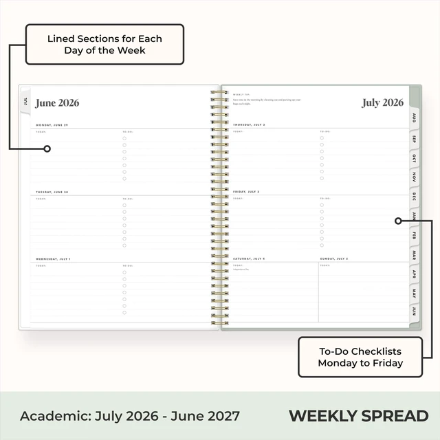 Alt view image 3 of 7 - 2026-2027 Weekly & Monthly Academic Planner, 8.5"x11", Marisa July 2026 - June 2027, Flexible Cover, Wirebound, Laminated Tabs, Storage Pocket, Stickers, Academic Year, The Everygirl