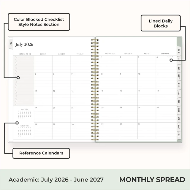 Alt view image 4 of 7 - 2026-2027 Weekly & Monthly Academic Planner, 8.5"x11", Marisa July 2026 - June 2027, Flexible Cover, Wirebound, Laminated Tabs, Storage Pocket, Stickers, Academic Year, The Everygirl