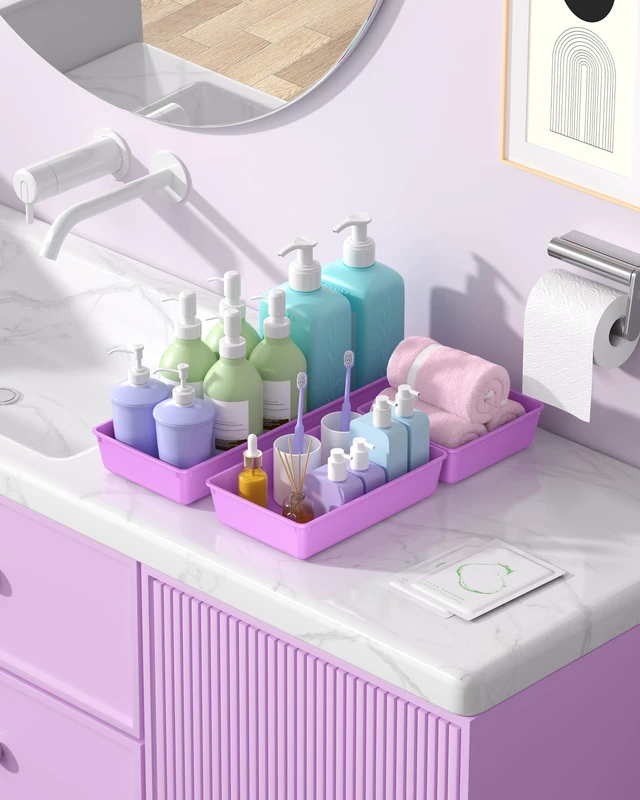 Alt view image 7 of 7 - 10 Pack Large Size Plastic Drawer Organizers Set, 3 Sizes Desk Drawer Organizer Trays, Storage Bins for Vanity, Makeup, Bathroom, Kitchen Utensils and Office (Purple)