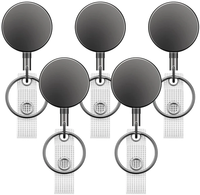 Main image of 5 Pack Heavy Duty Metal Retractable Badge Reel for Badge Holder Retractable Keychain All Metal Casing with Stainless Steel Spring Coil 23.6 Inch Nylon Rope Belt Clip and Key Ring