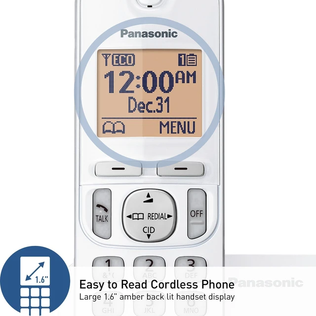 Alt view image 4 of 7 - Cordless Phone, 1.6" Backlit Display, Call Block, Speakerphone, 10 Hours Talk Time, 1 Handset - KX-TGC200W (White)