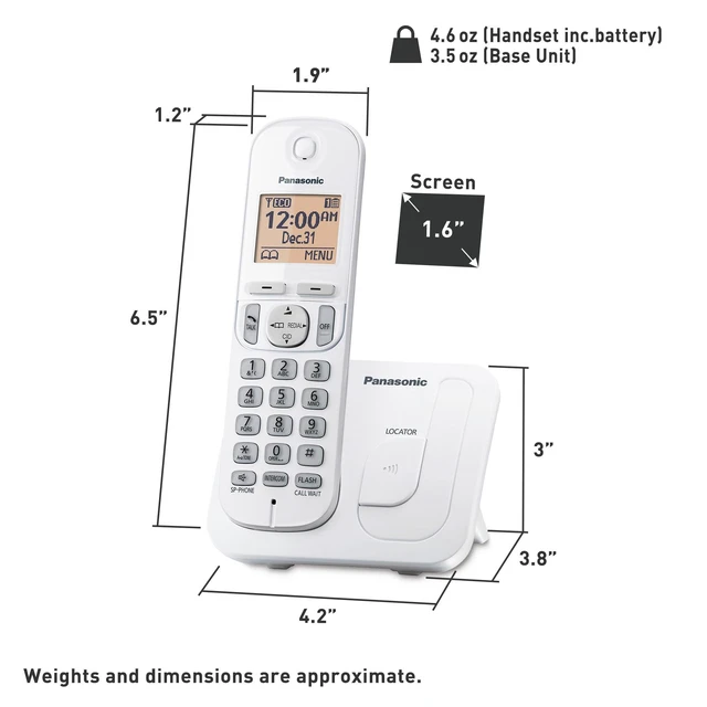 Alt view image 7 of 7 - Cordless Phone, 1.6" Backlit Display, Call Block, Speakerphone, 10 Hours Talk Time, 1 Handset - KX-TGC200W (White)