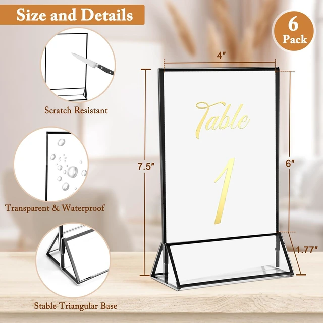 Alt view image 2 of 5 - 6 Pack 4x6 Inch Clear Acrylic Sign Holders, Double-Sided Black Display Stand Picture Frames for Table Numbers, Menus, Flyers, Weddings, and Offices