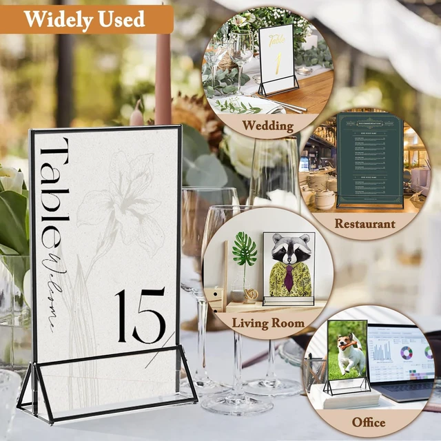 Alt view image 5 of 5 - 6 Pack 5x7 Inch Clear Acrylic Sign Holders, Double-Sided Black Display Stand Picture Frames for Table Numbers, Menus, Flyers, Weddings, and Offices