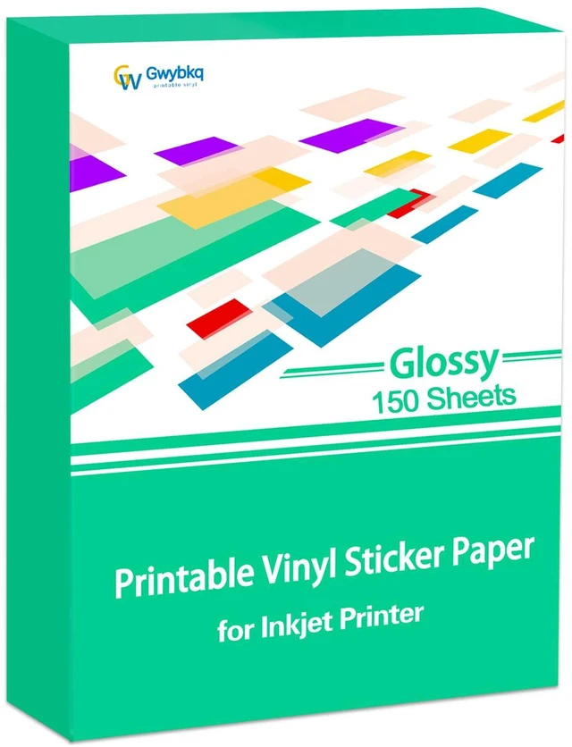 Main image of Glossy Printable Vinyl Sticker Paper for Inkjet Printer 150 Sheets 8.5"x11" Adhesive White Labels Decal Papers