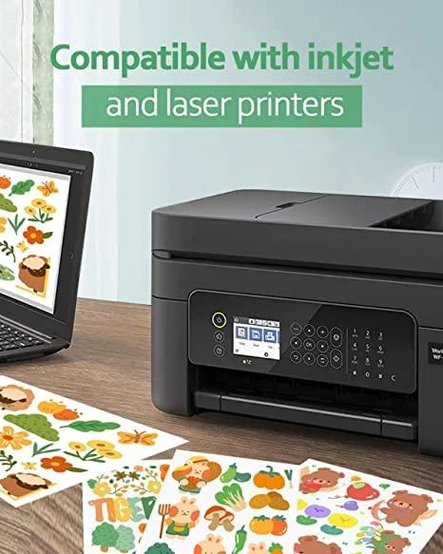 Alt view image 2 of 7 - Glossy Printable Vinyl Sticker Paper for Inkjet Printer 150 Sheets 8.5"x11" Adhesive White Labels Decal Papers
